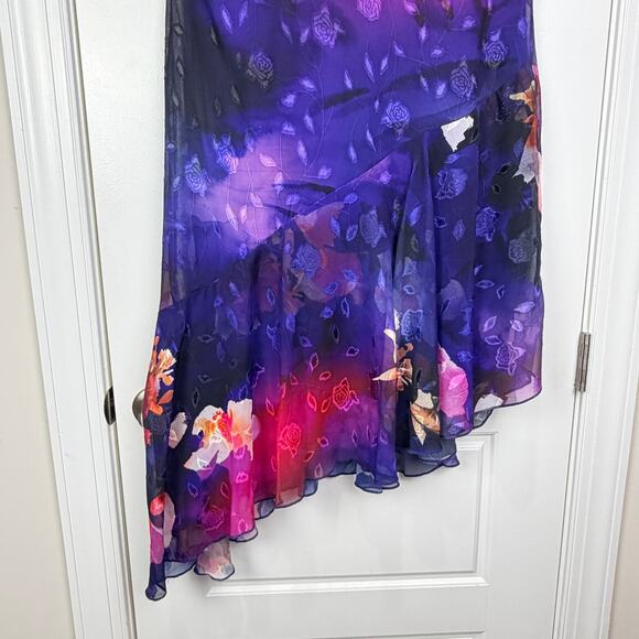 NEW DONNA KARAN 14 Sleeveless Asymmetrical Purple Floral Midi Women's Dress - Picture 7 of 14